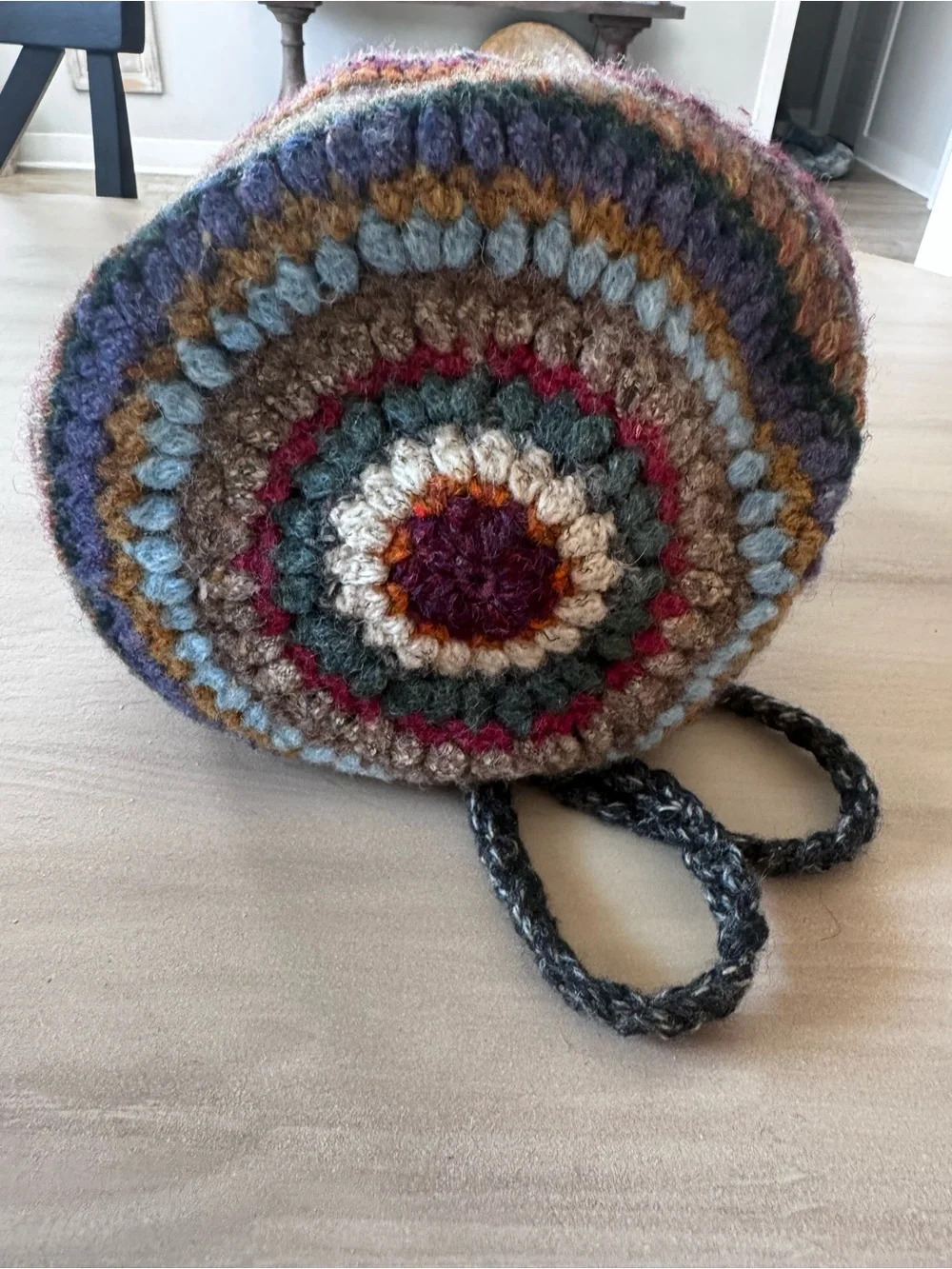 Susan Martin for Garnet Hill 100% Wool Crochet Bucket Shoulder Bag Boho